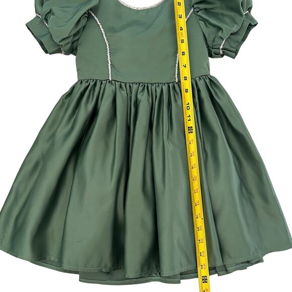 Girls Holiday Dress Green Puff Sleeve with Bow Sz. 4 Birthday Pageant Formal - Picture 9 of 13